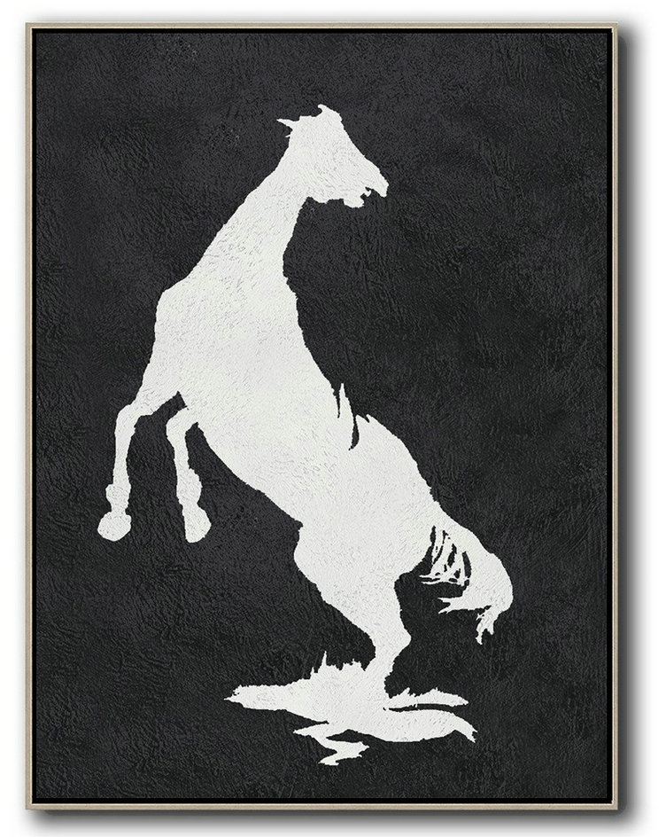 Hand Painted Original Art,Black And White Minimal Painting On Canvas - Modern Canvas Art